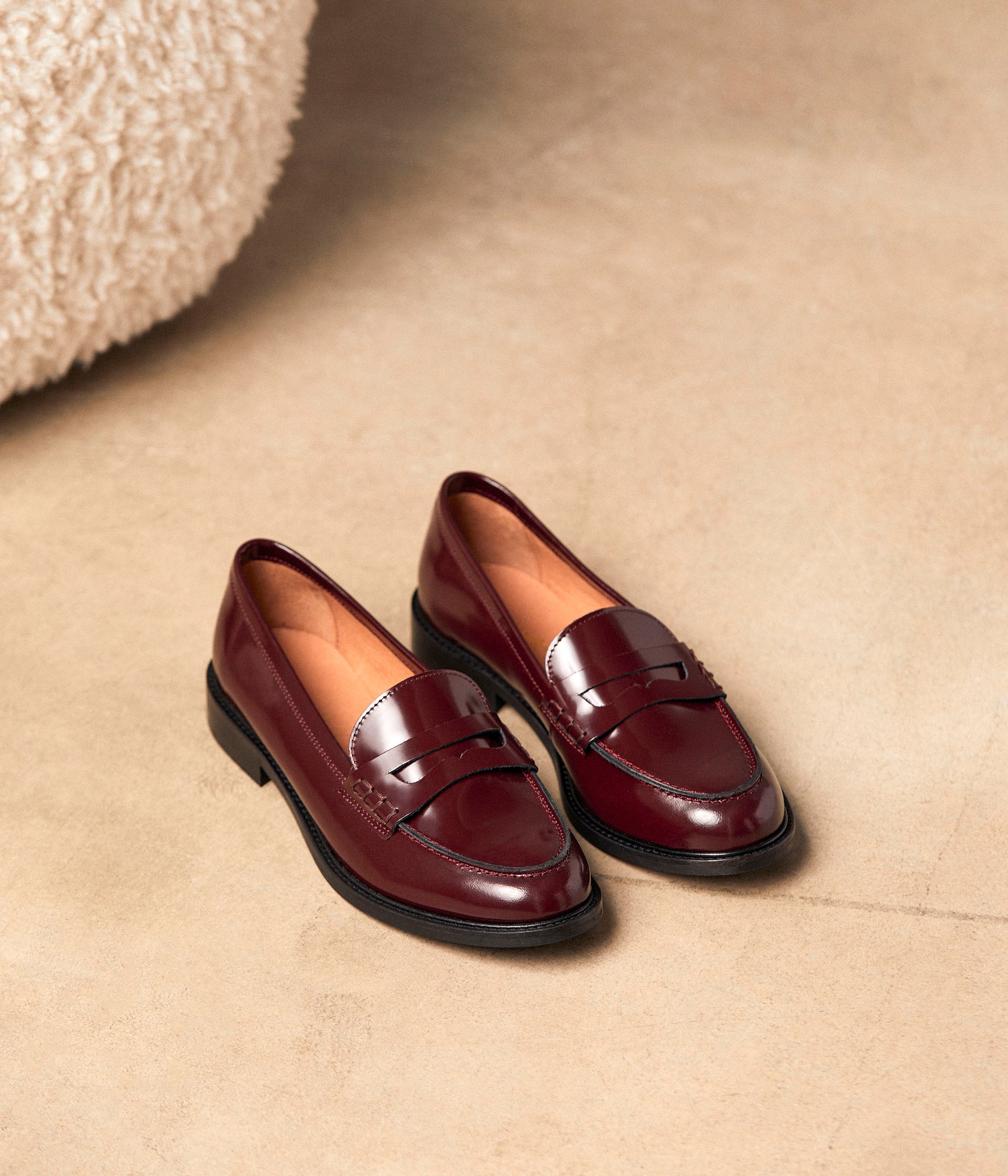 Mocassins cuir bordeaux Angella Derbies Mocassins Femme