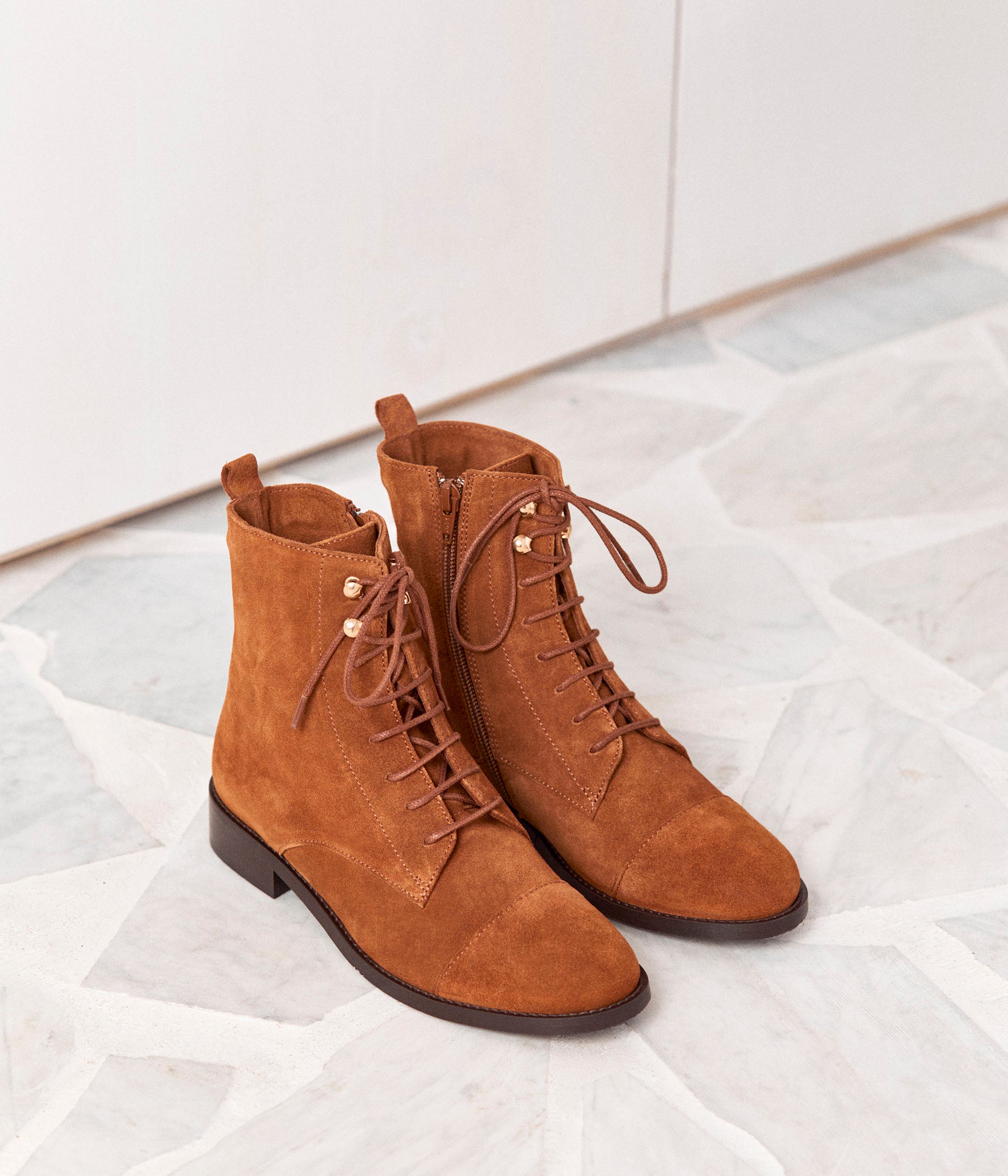 Boots cuir lacets femme discount