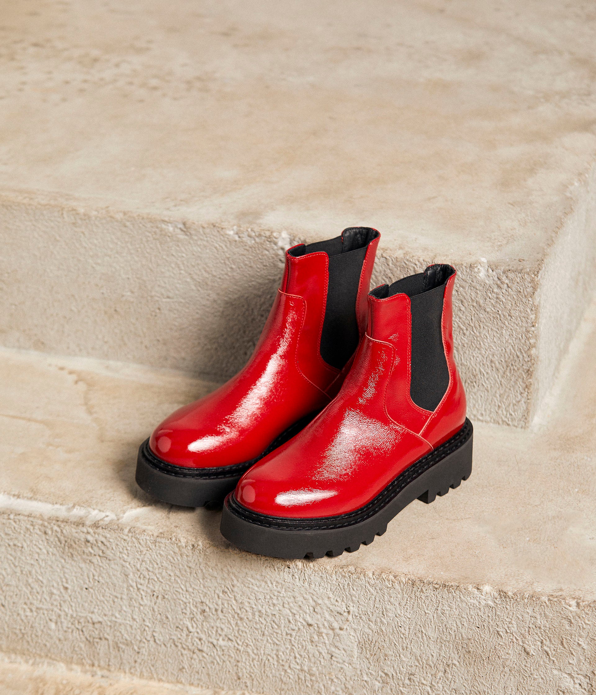 Bottines cuir rouge femme online