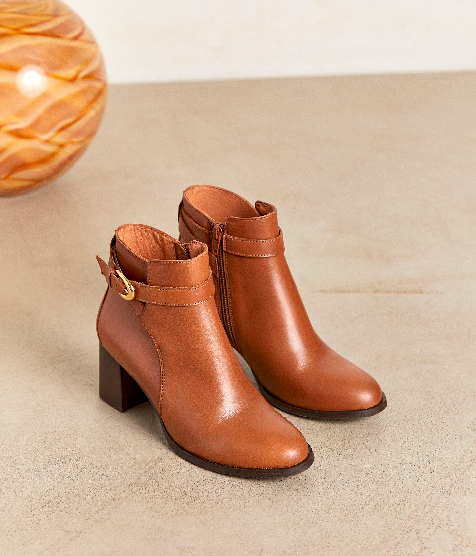 Bottines femme cuir cognac 2025