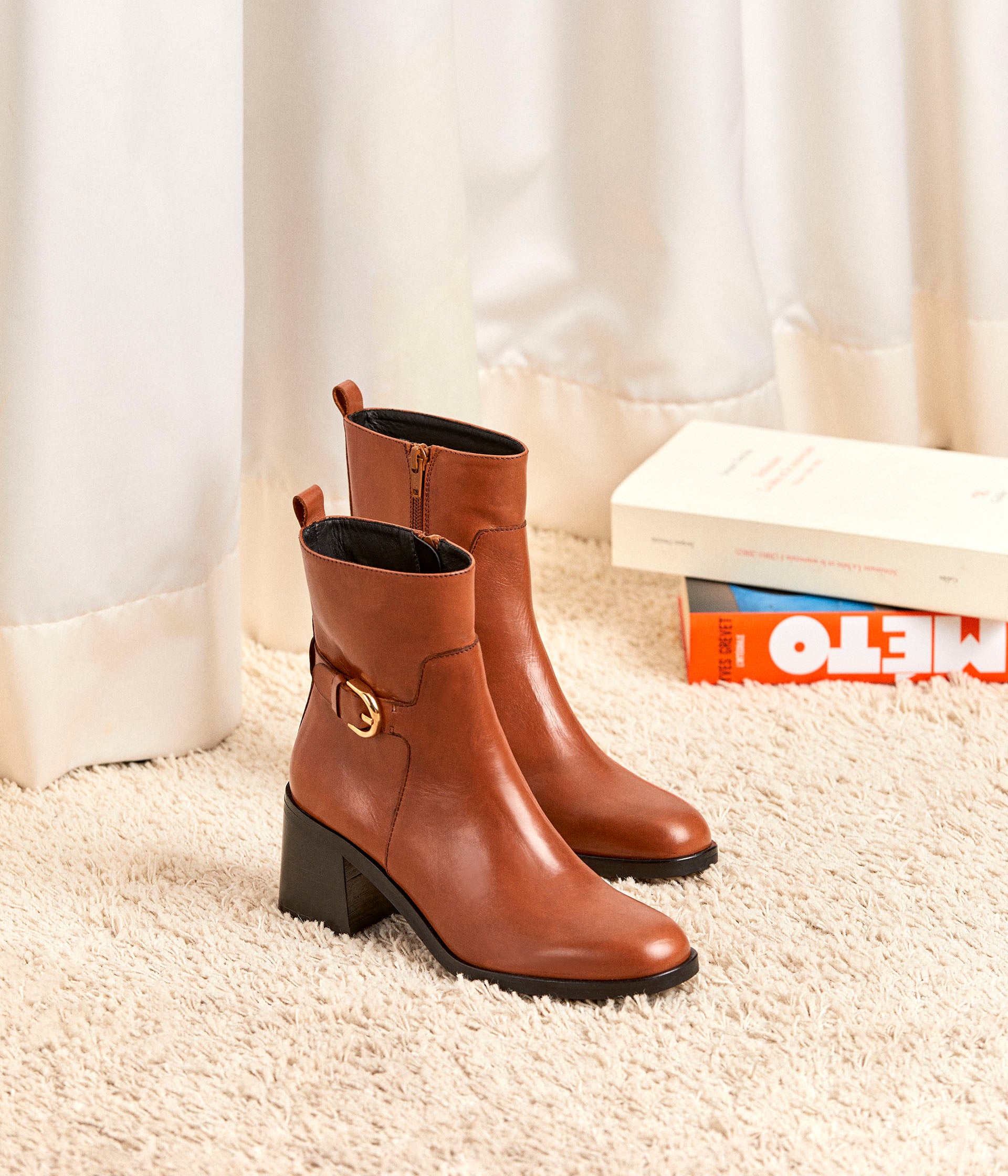 Bottines femme cuir cognac 2025