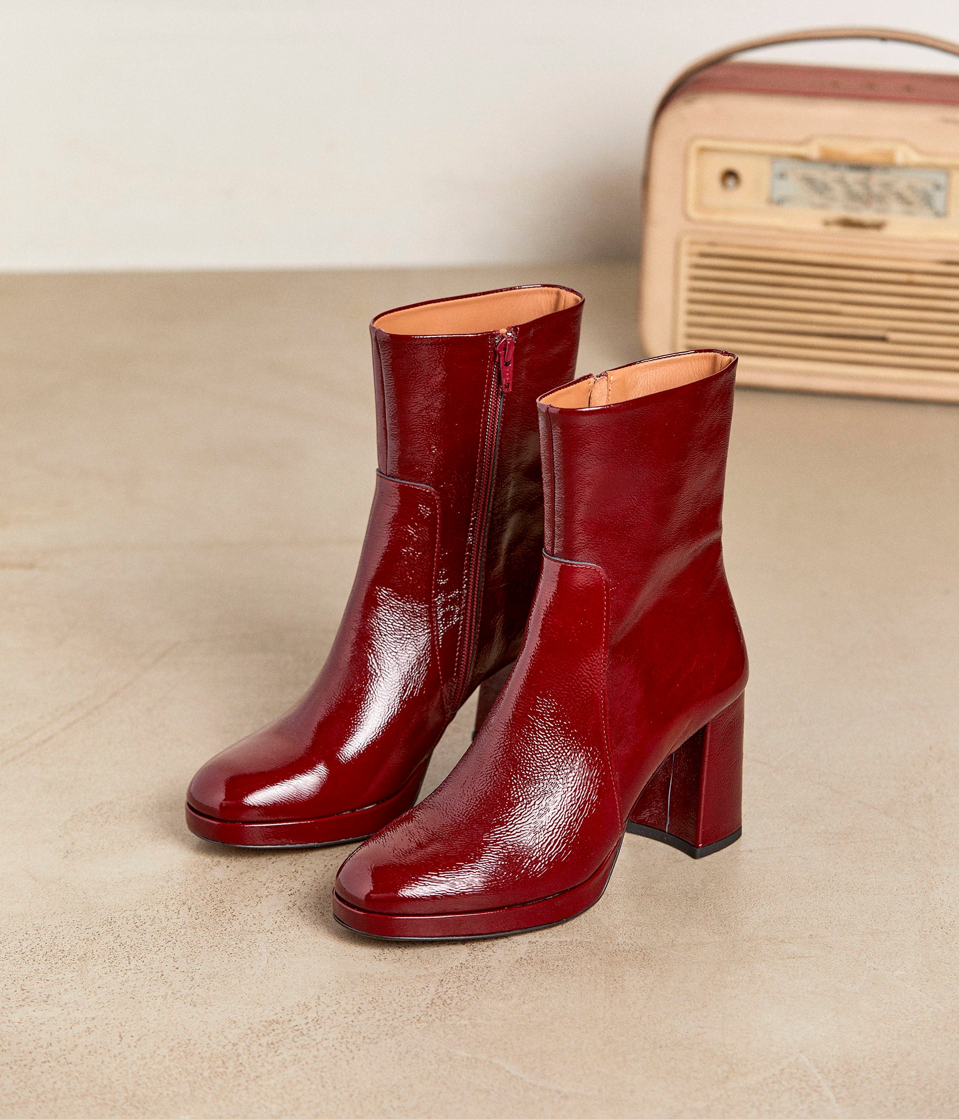 Boots femme cuir bordeaux outlet